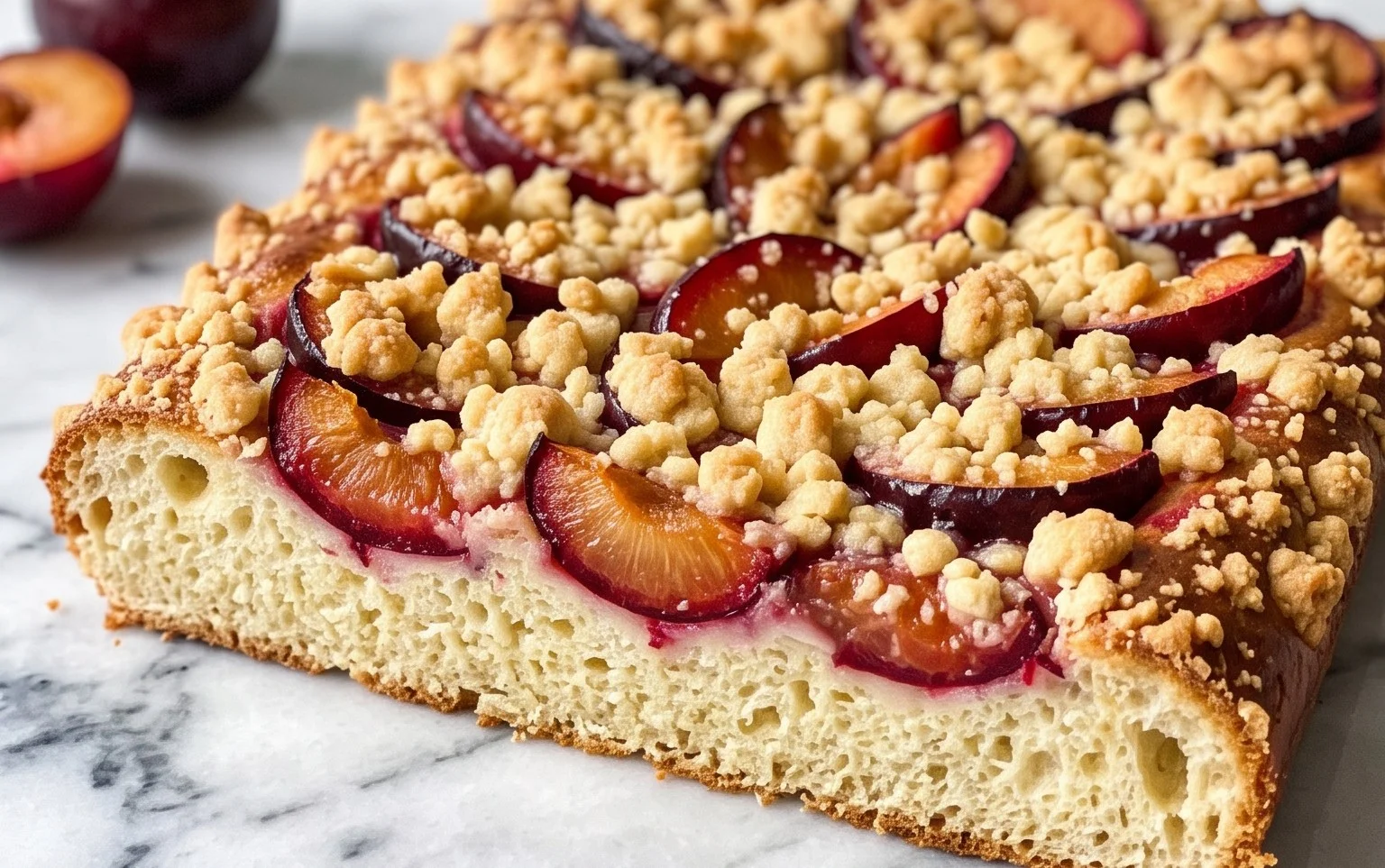 Pflaumenkuchen vom Blech: Hefeteig & Streusel